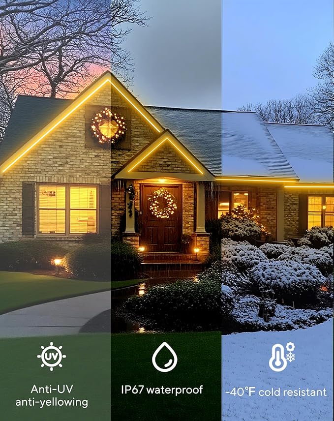 Shine Decor Outdoor LED Neon Rope Light, IP67 Waterproof Solid Silicone Enclosed Lighting Strip, ETL Listed Durable for -40F Extreme Cold Weatherproof, 120V No Driver Plug&Play 29ft 2800K Warm White