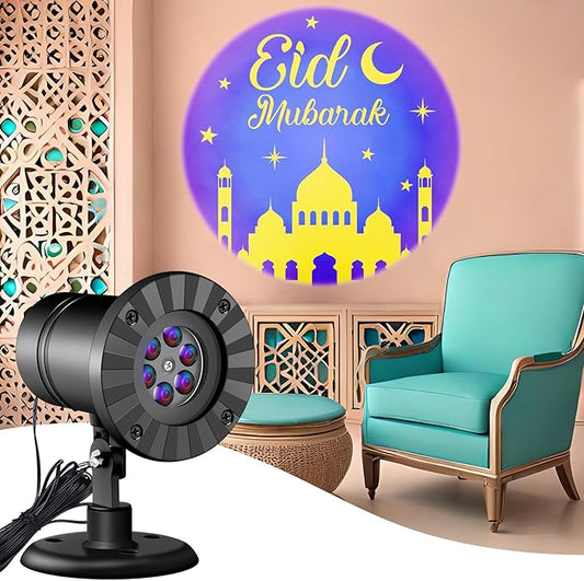 Eid Mubarak Decorations Outdoor Ramadan Projector Lights Outdoor Christian Muslim Moon Star Holiday Decorative Lights for Garage Yard Garden Porch Door Wall Indoor Decor