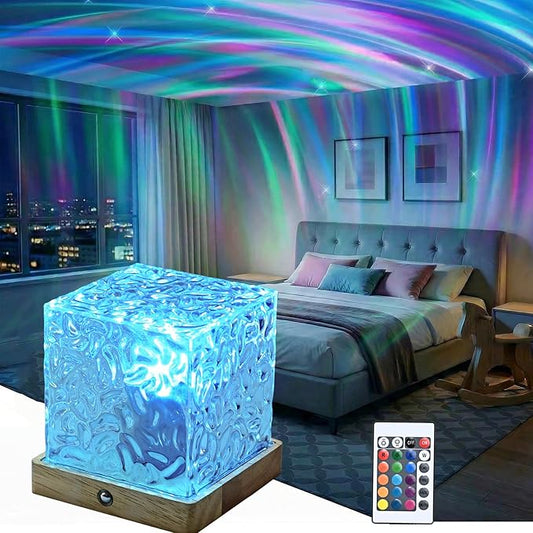 LETOUR Northern Lights Lamp,Ocean Wave Cube Lamp with 16 Colors & 30 Modes Projector Light for Kids, Ceiling Projector for Bedroom/Party/Game Rooms