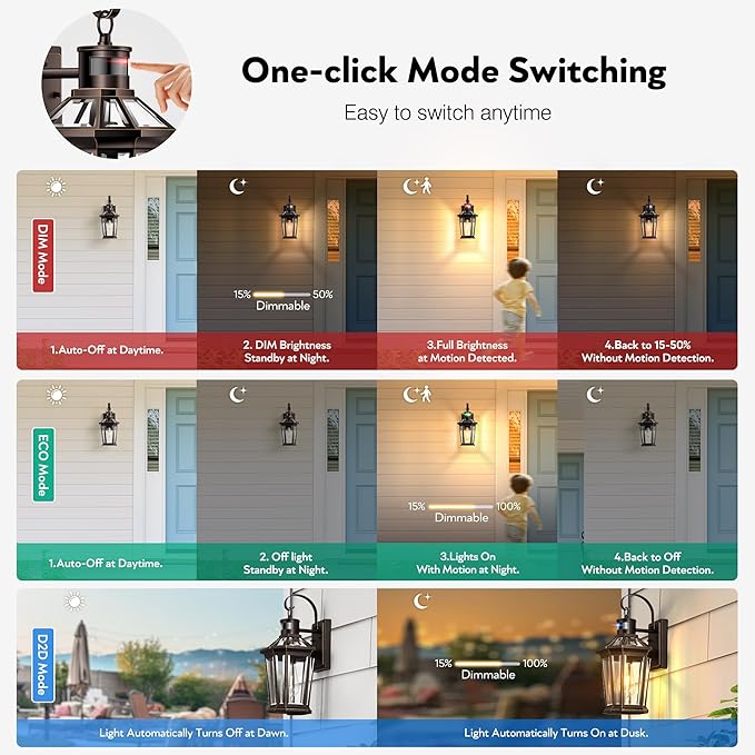 VIANIS Motion Sensor Porch Lights Outdoor Wall Sconce, Aluminum Dusk to Dawn Outdoor Lighting, Waterproof Oil Rubbed Bronze Gold Trim Exterior Lighting Fixtures, Outside Wall Lights for House, Garage