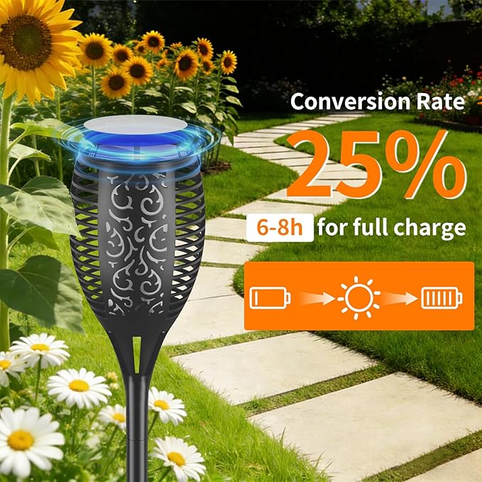 solar outdoor lights, 6Pack Solar Torch Light with Flickering Flame, Garden Lights Waterproof for Halloween Decor, Tiki Torches for Outside, Luces Solares para Exteriores Pathway Yard Garden Decor.