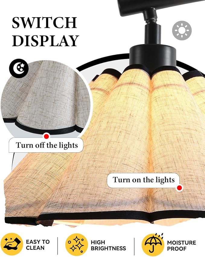 Floor Lamp with Pleated Linen Lampshade, Modern Flower Floor Lamp for Living Room Arc Standing Lamp, Gold Tall Lamp for Bedroom Office Dining Room, Bulb Included (Black + Black, 66.1IN)