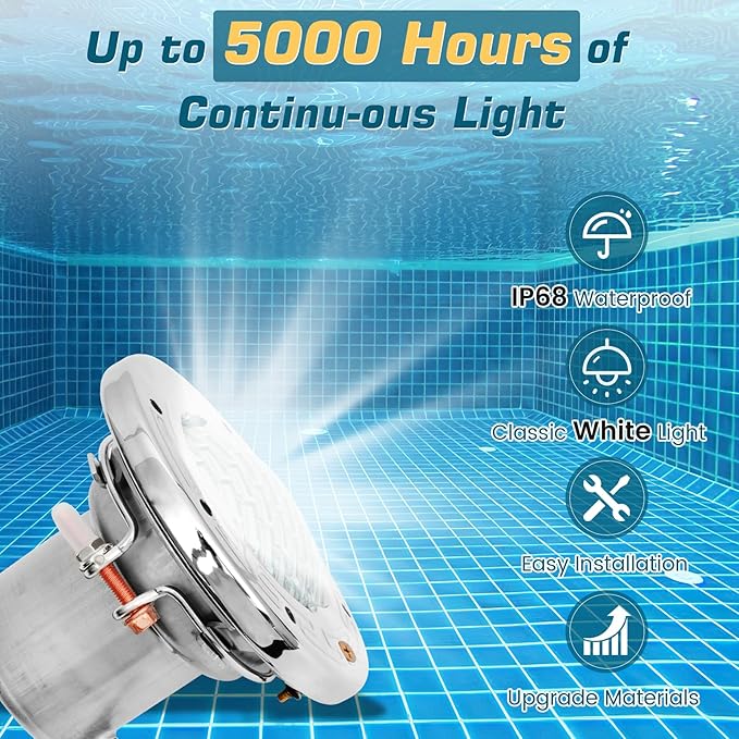 CAtArt 6 Inch Spa Light for Inground Pool Led, 50FT AC120V 6000K Cool White Pool Lights,Compatible with Pentair and Hayward Wet Niches, IP68 Waterproof, 50 FT Cord