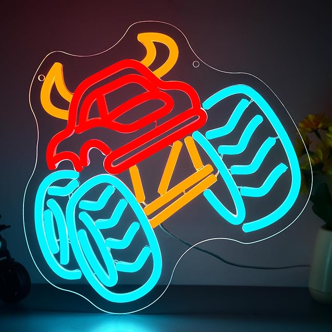 Monster Truck Neon Sign for Wall Decor Monster Truck LED Neon Light for Teen Boy Room Bedroom Playroom Living Room Bar Party Garage Man Cave Decor Birthday Gifts Dimmable Size 11.4 * 11.2 In(TWP323)
