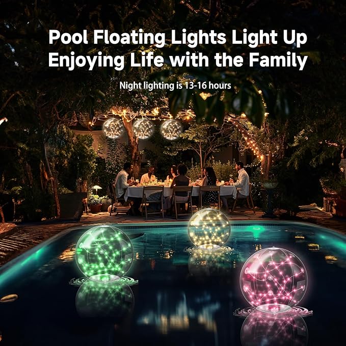 Solar Pool Lights Floating,Waterproof Magic LED Pool Decor with 7 Color Changing, Auto On/Off at Night,No Batteries Needed, Rechargeable for Outdoor Pools, Hot Tubs, Garden & Party Decor [4 Pack]