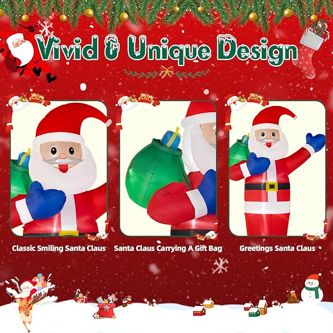 B&D 12FT Giant Christmas Inflatables Santa Claus Outdoor Decorations Built-in LED Lights, Christmas Blow Up Santa Yard Decorations with Gift Bag Inflatable Xmas Decorations for Yard Garden Lawn