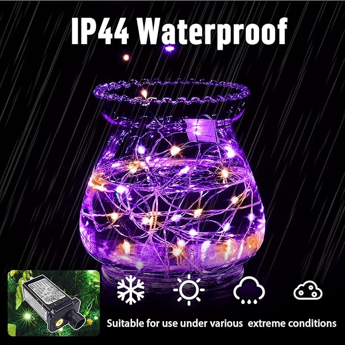 LAMPHOME Halloween Fairy Lights Plug in, 33Ft 100 LEDs Waterproof Twinkle Firefly Lights, Adaptor Included, Starry String Lights for Wedding Indoor Outdoor Christmas Patio Garden, Orange and Purple