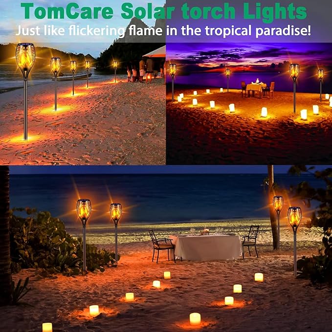 TomCare Solar Lights, 43" Waterproof Flickering Flames 96 LED Torches Outdoor Landscape Decoration Lighting Auto On/Off Pathway Lights for Garden Patio Yard, Black(6)