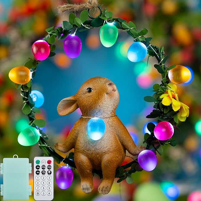 KAiSnova Easter Decorations Easter Lights String 10ft 30LED Eggs Fairy Light Battery Operated with Remote String Lights Spring Themed Multi Color Eggs Decor for Indoor Outdoor Bedroom Party Home