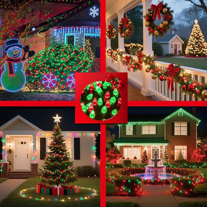750 LED 240FT Christmas Lights Outdoor,12 Lighting Modes Christmas String Lights with Timer, Dimmable Red & Green LED StringLights Waterproof for Yard Tree Wedding Party Holiday Red & Green