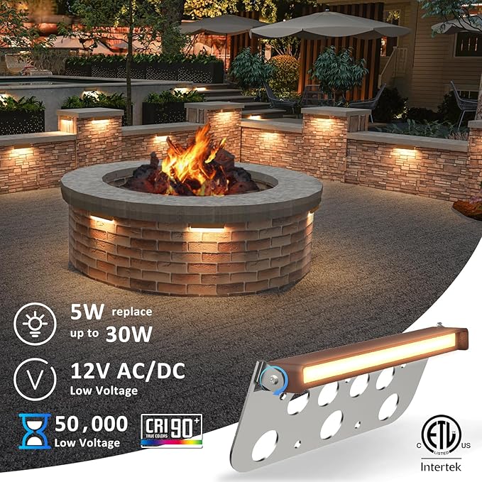 12 Pack 7 Inch Retaining Wall Lights, 5W 2700K Soft White LED Hardscape Lighting, 12V AC/DC Low Voltage Step Light, IP65 Waterproof Outdoor Landscape Lighting for Patio Walls Stairs, ETL