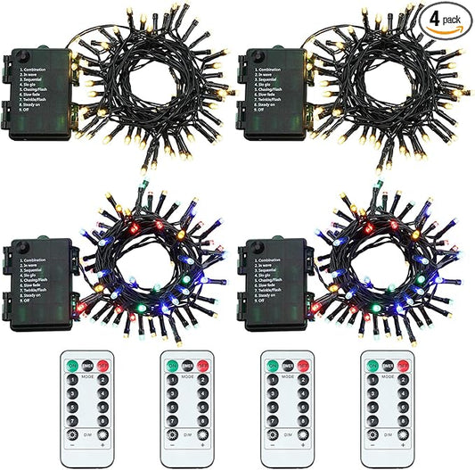 Tuanse 4 Pack Battery Operated Outdoor Christmas Tree String Lights,16.4 ft Mini Light Outdoor Christmas Lights with 50 Led of Dark Green Cable Lighting for Bedroom Garden Yard (RGB Flashing Light)