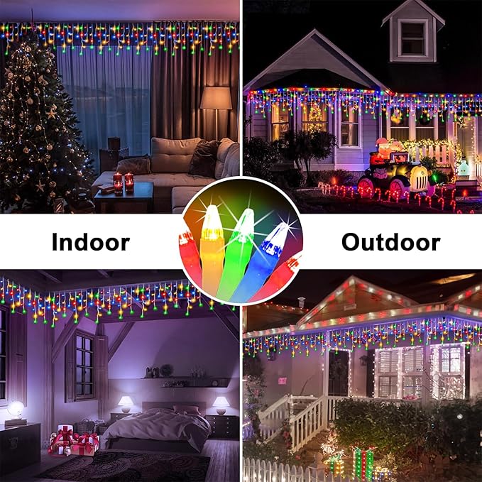 1296 LED 131FT Christmas Lights 288 Drops, Outdoor Hanging light with 8 Modes & Timer, Plug in Curtain String Light Outdoor Waterproof for House Holiday Wedding Party Garden Outside Decor (Multicolor)