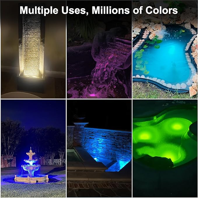 Underwater LED Pond Light with 12V Transformer, 6W Turtle Fountain Light LED Underwater with APP, IP68 Waterproof Underwater Lights for Pond Fountain Waterfall Yard Water Feature, 4 SpotLights