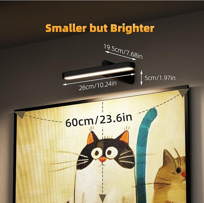 Battery Operated Wireless Picture Light，Rechargeable 10.24inch Mini Painting Display Light,Remote Control Wall Lights with Three Modes and Timing for Art Frame 2pack (2)
