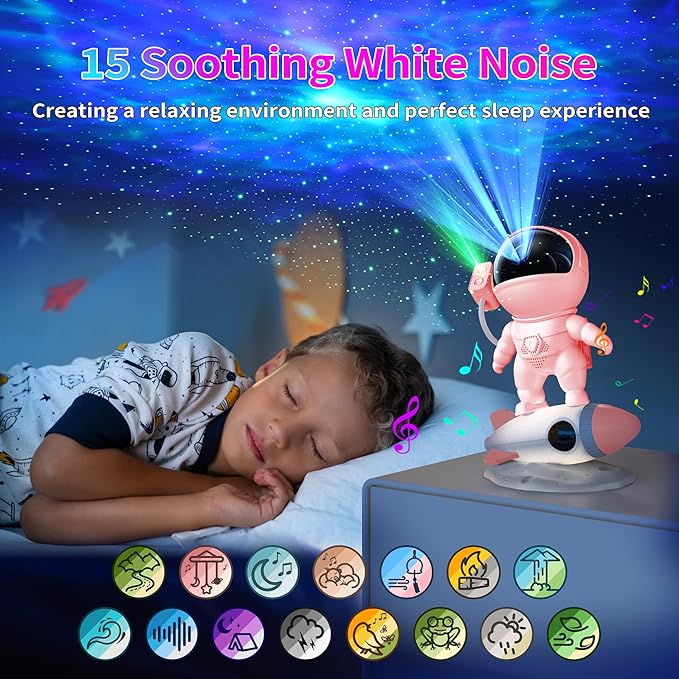 FlyEagle Astronaut Galaxy Projector, Star Nebula Projector with Rocket Lamp, Night Lights LED Star Projectors for Bedroom, Remote Control, White Noises, Bluetooth Speaker for Bedroom