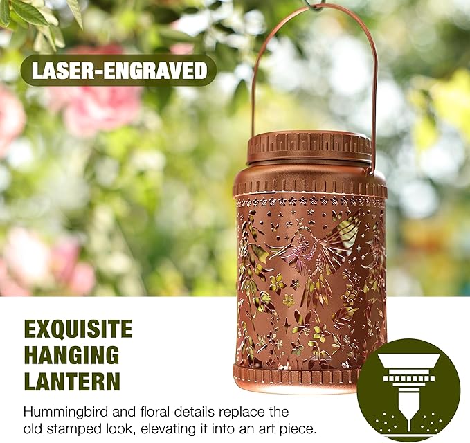 Cooo 2 Pack Solar Lanterns Outdoor Waterproof Hummingbird Red_Sage Solar Pathway Lights Landscape Path Christmas Gifts for Women Mom Grandma Outdoor Table Lamps Garden Yard Backyard Decor -Rose Gold