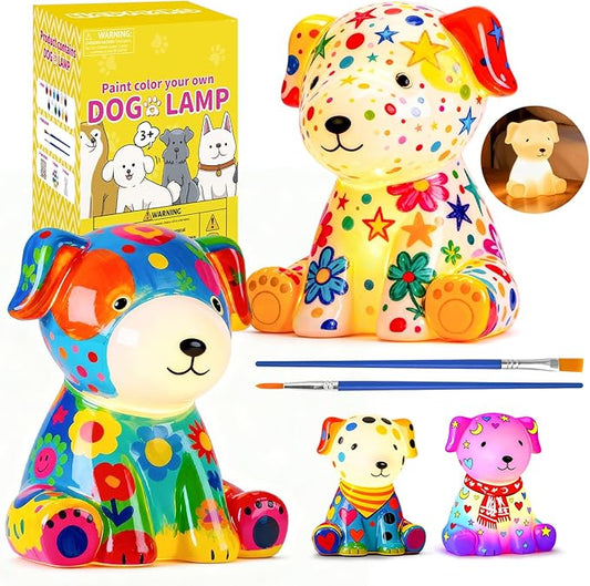 2PCS Paint Your Own Dog Lamp,DIY Dog Night Light,Art Craft Painting Kits for Girls Boys Kid Age 4 5 6 7 8 9 10 11 12+, Art Supplies Creative Gifts for Birthday, Easter,Halloween, Christmas Party