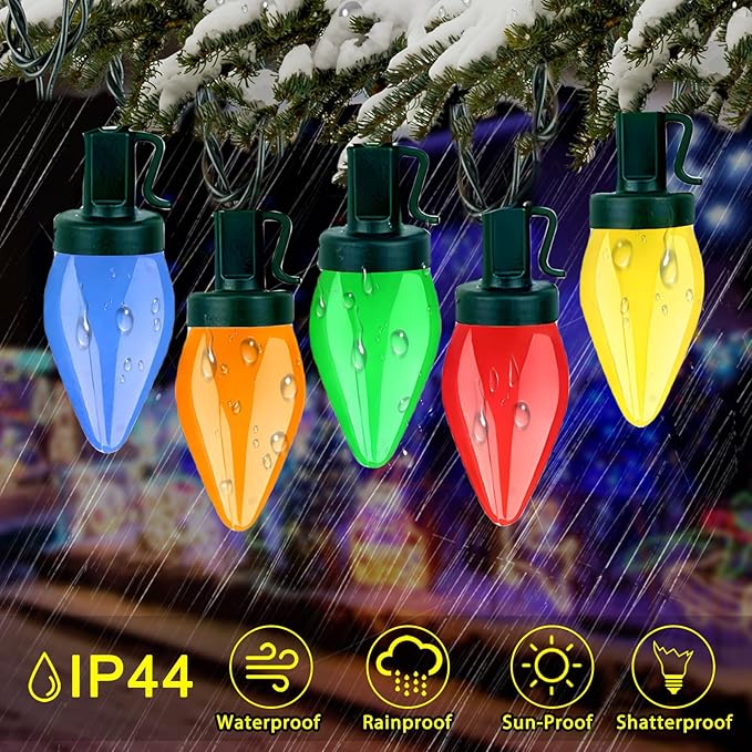 50LED C7 Christmas LED String Lights, 26Ft C7 Vintage Christmas Lights C7 Colorful Light Bulbs C7 Christma String Lights Plug in for Indoor Outdoor Party Backyard Wedding Christmas Decor