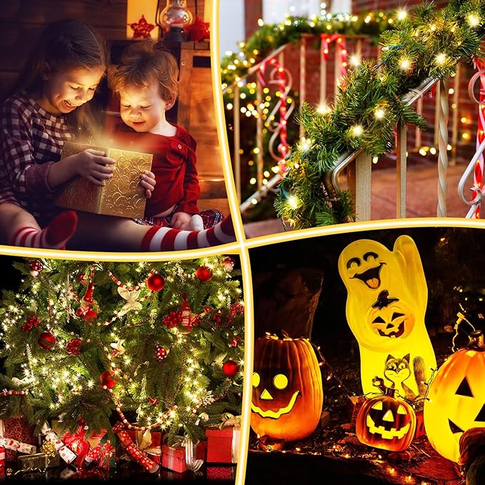 Leelosp 4 Pack Accessory Cord with 3 LED Light Bulbs 8.2 FT Christmas Village Light White Cord End-to-End Connectable On/Off Switch Plugs T20 LED Blow Mold Bulbs for Crafts Halloween Decor
