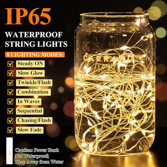 Lakumu LED Fairy Lights Battery Operated, Rechargeable Twinkle Lights with Timer, Mini LED String Lights for Bedroom, Christmas, Wedding, Table Decor (5M/16FT Warm White)