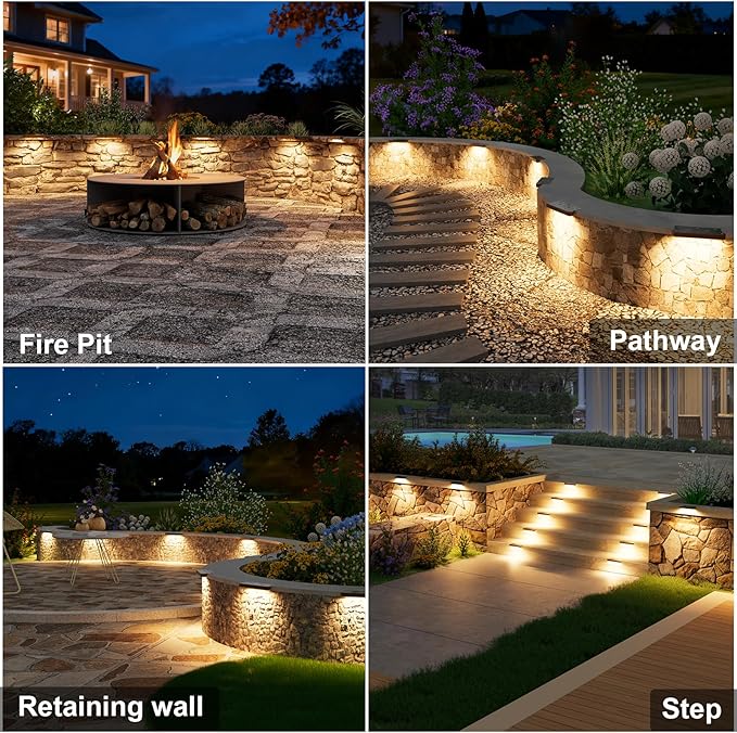 VOLISUN 7 Inch Retaining Wall Lights, IP67 Waterproof Hardscape Lighting, Cuttable Low Voltage Lighting, 12V Paver Lights, 2.8W Outdoor Step Landscape Lights, 2700K Soft White (12 Pack)