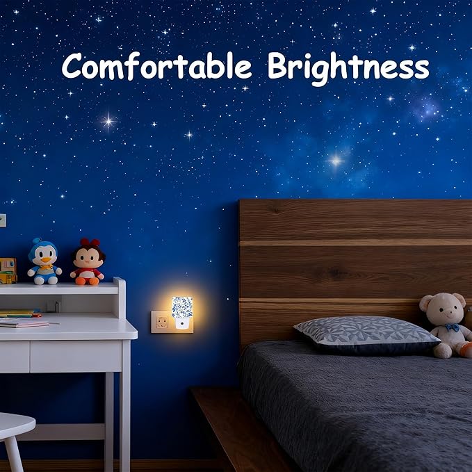 Vintage Blue Flowers Night Light for Kids, Dusk-to-Dawn Auto Sensor Plug in Night Light, 0.5W Energy Saving Non-Toxic Design for Bedroom/Bathroom, Ideal Gifts for Women, Men & Kids