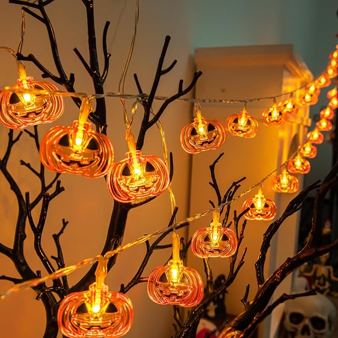 Halloween Lights Pumkin Lights 10FT 20LED with Timer 8 Modes Battery Operated Indoor Outdoor for Halloween Decorations, Pumpkin Decor