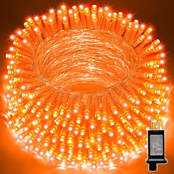 LAMPHOME 33ft 100 LED Orange Thanksgiving Lights Outdoor Waterproof, Autumn Fall String Lights,16 Modes Orange Halloween String Lights Plug in, Christmas Lights Garden Party Xmas Tree Lights Decor
