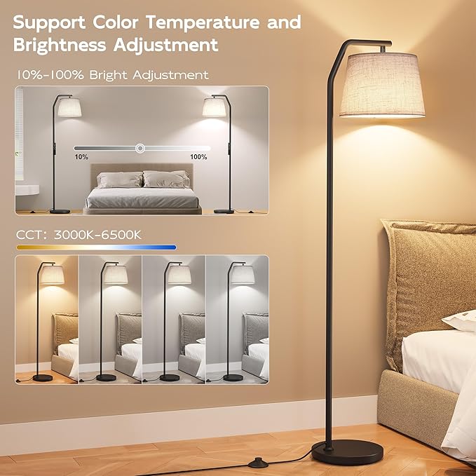 SUNMORY Floor Lamps for Living Room, Tall Standing Lamp with Romote Control & Stepless Dimmable Bulb, Modern Floor Lamp with Adjustable Lampshade, Arc Lamp for Bedroom Office