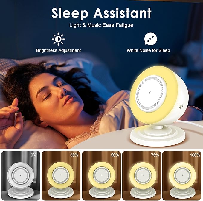 4 in 1 Bluetooth Speaker with 15W Magnetic Wireless Charger, Bedside Night Light,Touch Dimmable RGB Lights & Phone Stand for iPhone,Samsung,Android Device, Ideal Valentine‘s Gifts for Lovers (White)