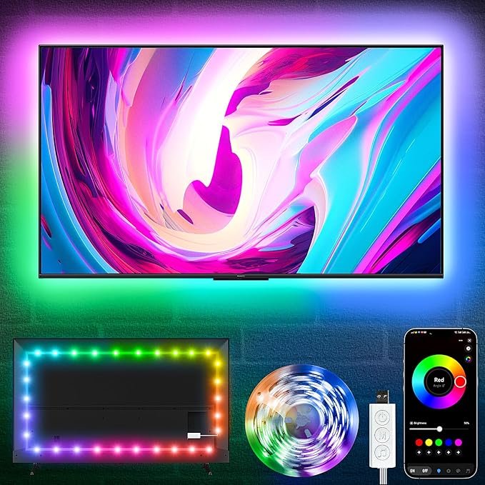 KSIPZE LED Lights for TV, 16.4ft TV led Backlight for 45-75 Inch TVs RGB TV Backlight Behind Music Sync Smart APP & Button Control TV LED Strip Lights USB Powered for Bedroom/Gaming