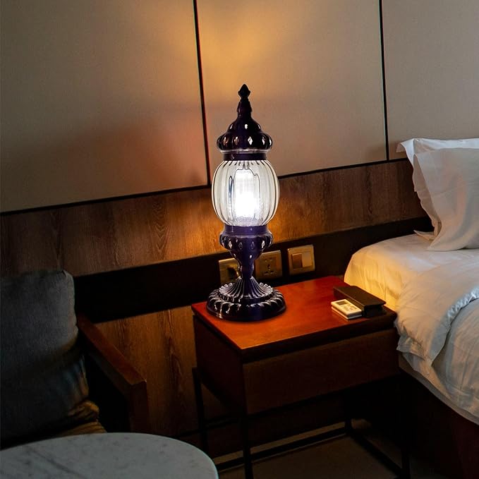 Kiven Cordless Turkish Table Lamp,1-Light Dimmable Bedside Lamps for Nightstand with Glass Lampshade, Retro Rechargeable Desk Lamp for Reading Home Decor Bedside TD1121