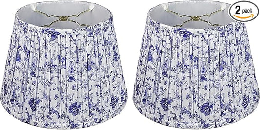 RDI Set of 2 Pleated Pattern Fabric Lampshade, Flora Collection, Large Lamp shade, 10.5 x 16 x 11 inch (Top x Bottom x Height), Blue White Garden - 2 Pack