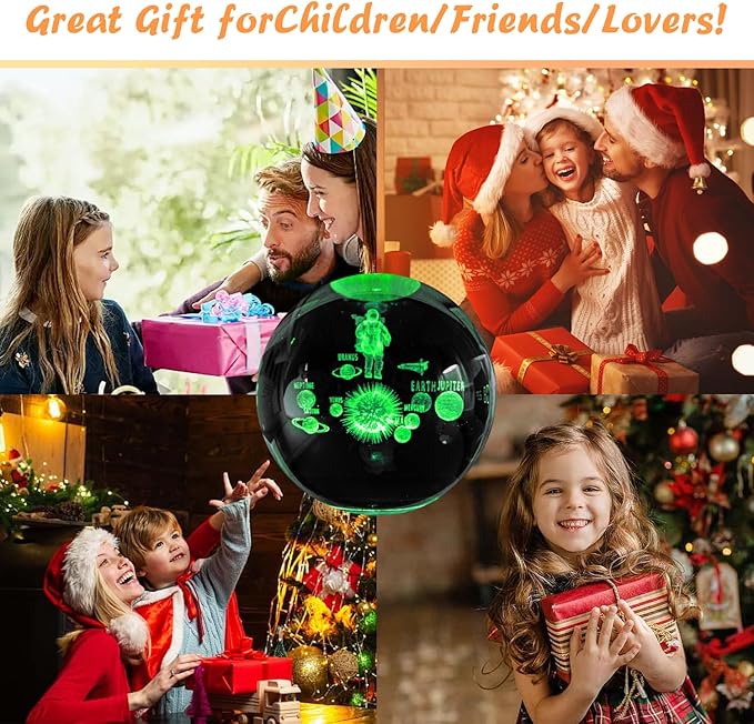 3D Astronaut Crystal Ball Lamp,3.15inch Multi-Color Changing Bedroom Decor Night Lights,Christmas Gifts Birthday Gift for Boys,Girls
