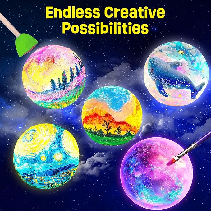 Paint Your Own Moon Lamp Kit, Cool Gifts DIY 3D Moon Night Light, Arts and Crafts for Kids Ages 8-12, Space Art Supplies Craft Kits, Girls Boys Birthday Easter Gifts for Kids Ages 3 4 5 6 7 8-12+