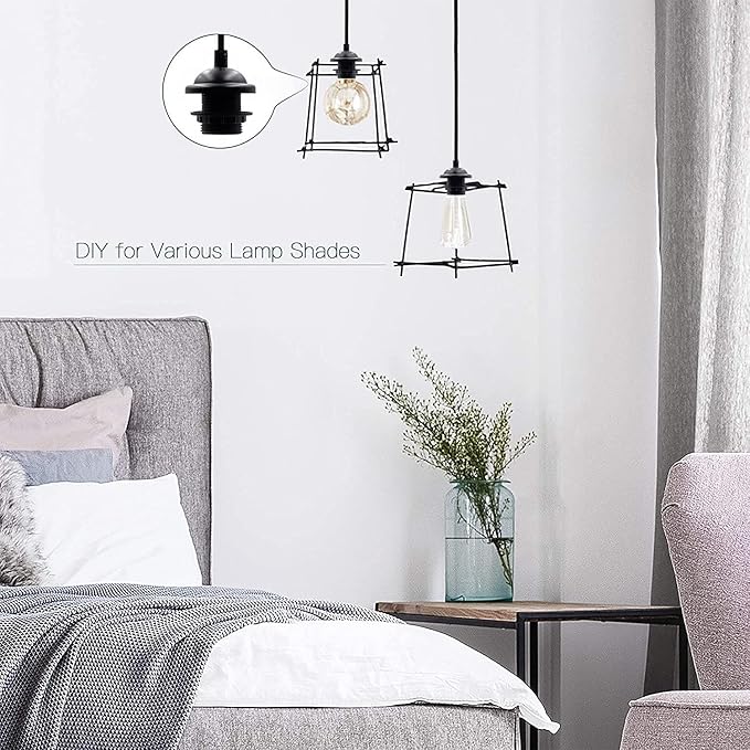 Pendant Light Kit 2pcs Mini Pendant Light Cord Cable Socket E27 Lamp Holder with 3.94ft Adjustable Industrial Vintage Hanging Ceiling Lantern Light Fixture for Bedroom Chandelier