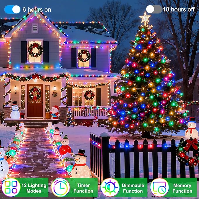 1500 LED 470FT Christmas String Lights Outdoor, 12 Modes and Timer Memory Dimmable, Plug in Waterproof Dark Green Wire Twinkle Fairy Light for for Xmas Yard Tree Wedding Party Decor (Multicolor)