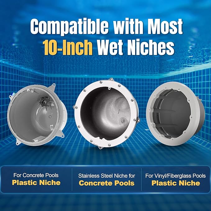 Pool Lights for Inground Pools, 10" LED RGBW Color‑Changing Pool Lights, IP68 Waterproof, AC 120V, 50 ft Cord, Controller, App & Remote Control, Fits 10" Pool Niche