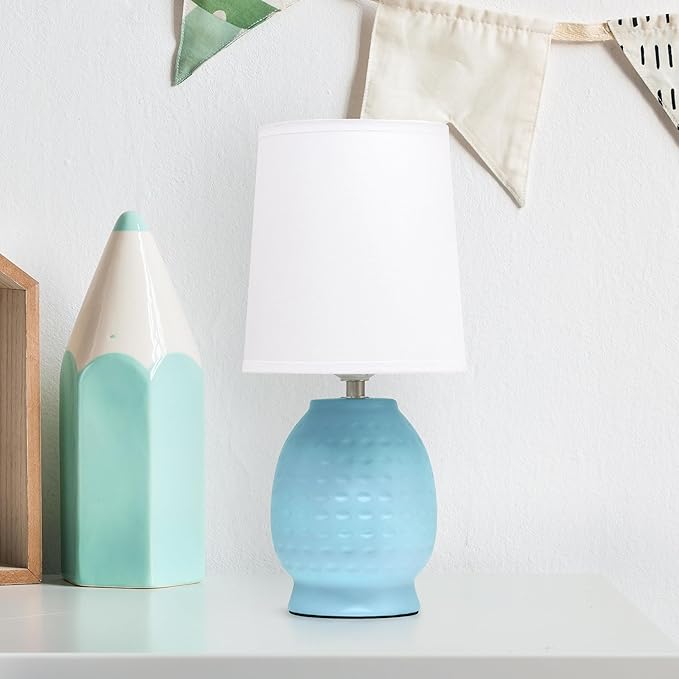 Simple Designs LT1161-BBY 12.5" Chic Glow Petite Dimpled Ceramic Table Lamp, for Bedroom, Office, Living Room, Baby Blue