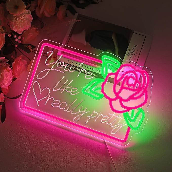 You're Like Really Pretty Neon Signs for Wall Decor,15.7X10.2 IN Pink Led Neon Light Sign Room Decor Aesthetic,Dimmable USB Powered Neon Lights for Teen Girls Bedroom,Wedding,Party,Dorm Decor