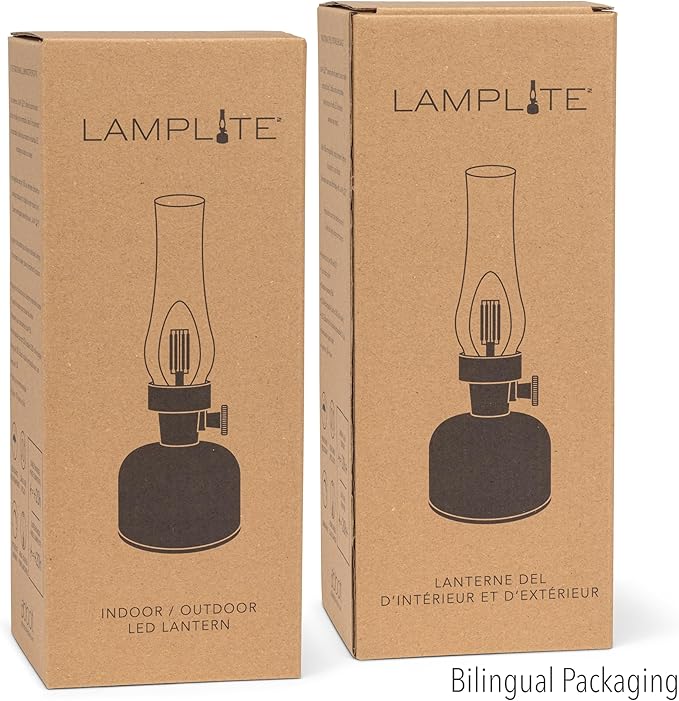 Abbott Collection Lantern LED Lamp with Chimney, Portable Table Light - Metal/Glass, Black (10.5" H)