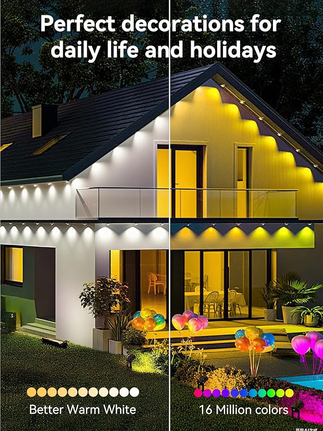 Permanent Outdoor Lights, 350FT RGB IP67 Waterproof Eaves Lighting, Smart LED Outside House Lights with App/Remote Control for Halloween, Christmas Decor, Holiday, Party, Daily, All Year-Round