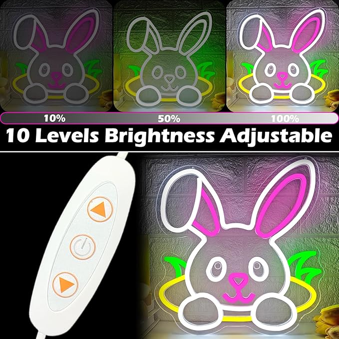 Easter Neon Sign Rabbit Hole LED Sign for Home Office Shop Dimmable Bunny Window Light Decorations Happy Easter Decor Light Up Bunny Sign for Bedroom Wall Hole Light Sign for Kids Room