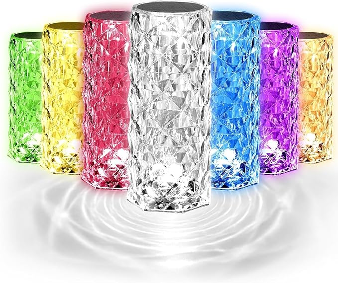 Crystal Table Lamp, Remote and Touch Control Rose Wave Lamp, RGB Color Changing Night Light, Dimmable, USB Rechargeable Decoration Ambient Lighting for Dinner/Bars/Game room/Living Room/Bedroom