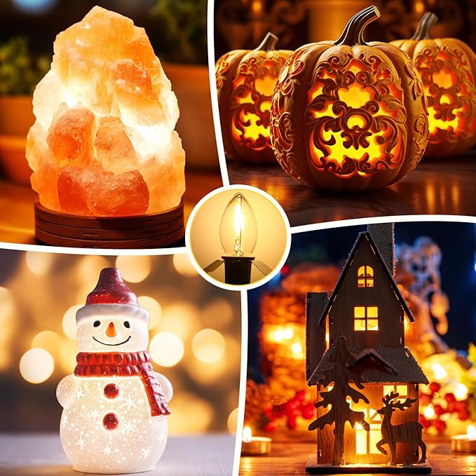 Enhon 12 Pack C7 Accessory Cord with LED Bulb, Each 6 ft Blow Mold Light Cords with On/Off Switch for Christmas Village House Halloween Pumpkin Holiday Ceramic Tree and Craft Projects