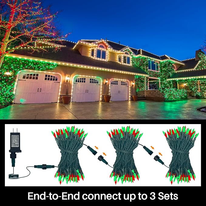 Red Green Christmas Mini Lights, 32.5FT 100 LED String Lights with 16 Light Modes, Fairy Lights Plug in for Outdoor Xmas Trees Garland Wreath Holiday Decorations