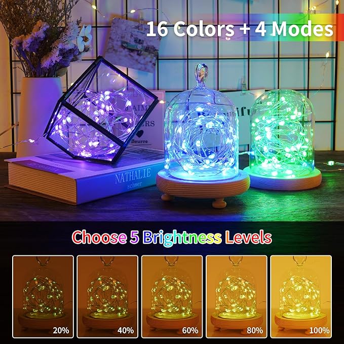 66ft 200LED Fairy Lights Battery Operated, 2 Pack 33ft 16 Color Changing String Lights with Remote Timer, RGB Waterproof Twinkle Light for Indoor Outdoor Bedoom Garden Yard Décor
