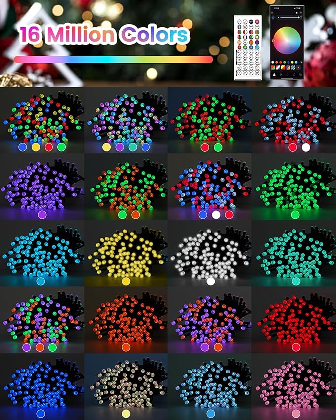 Smart Color Changing Christmas String Lights, 82FT 200LED App Control RGB LED String Lights with Remote & Timer, Waterproof Twinkle Christmas Tree Lights Indoor Outdoor Holiday Xmas Tree Decorations