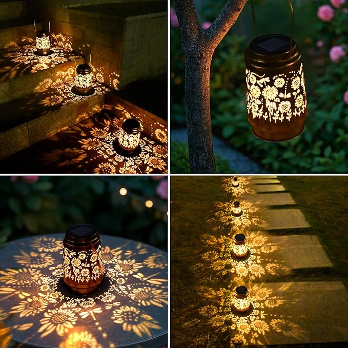 Garden Decoration Outdoor Solar Sunflower Lantern, Waterproof Dragonfly Hanging Solar Lights for Outside, Birthday Gifts for Women, Patio, Yard, Balcony, Deck Decoration,Holiday Gift